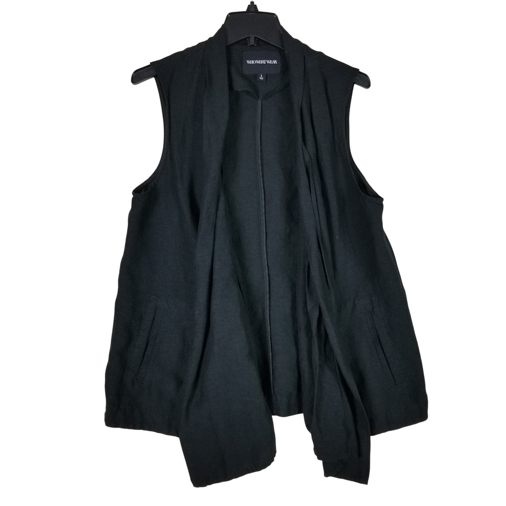 Who What Wear Vest Women Large Black Linen Blend Draped Open Front Waterfall